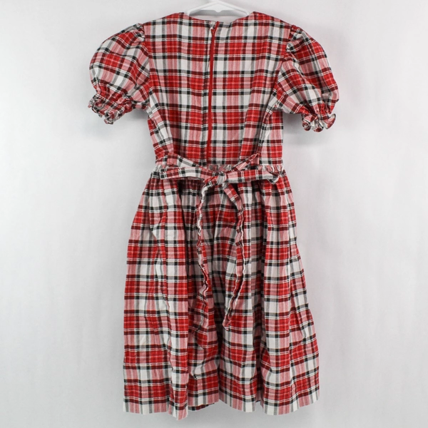 Handmade Girls Dress Size 5 Red White Black Plaid Short Sleeve Special Occasion