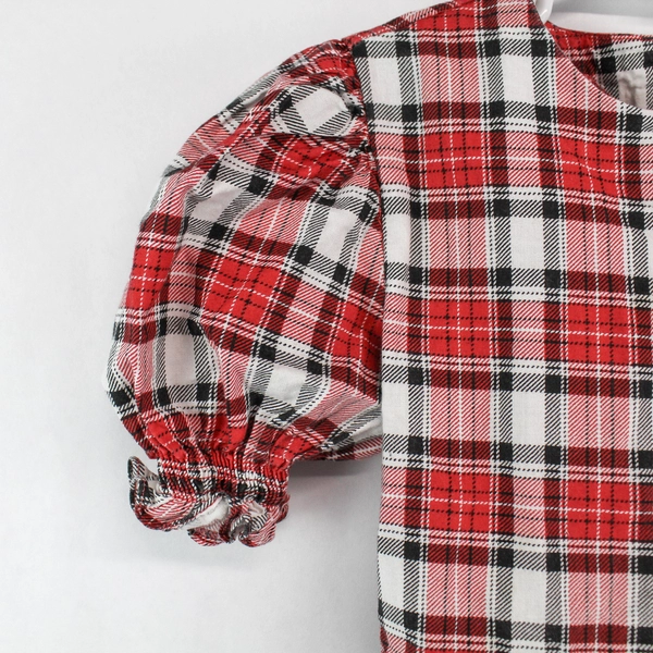 Handmade Girls Dress Size 5 Red White Black Plaid Short Sleeve Special Occasion