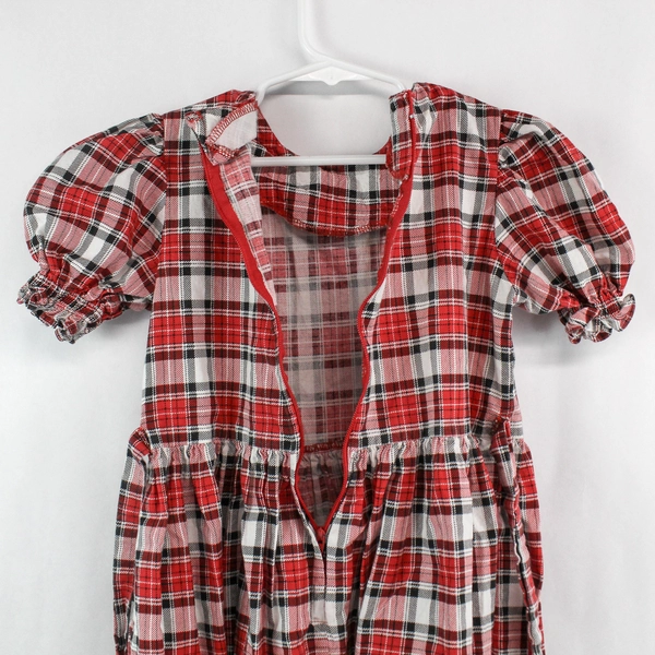 Handmade Girls Dress Size 5 Red White Black Plaid Short Sleeve Special Occasion