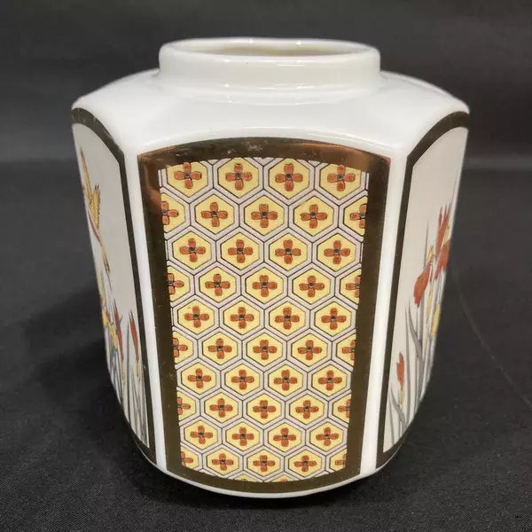 Chokin Hummingbird & Iris Hexagon Jar Made in Japan - Collectible No Lid