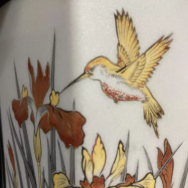 Chokin Hummingbird & Iris Hexagon Jar Made in Japan - Collectible No Lid