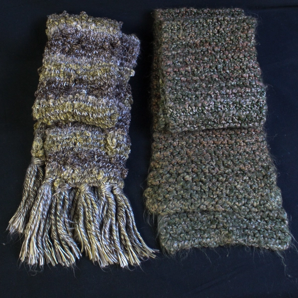 Lot of 2 Warm Crochet Knit Scarves Green Mauve Winter Wraps