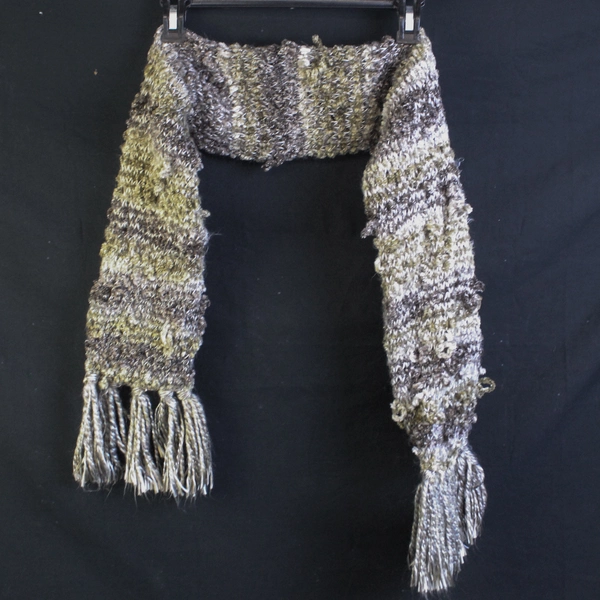 Lot of 2 Warm Crochet Knit Scarves Green Mauve Winter Wraps