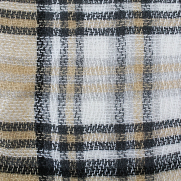 Plaid Triangle Shawl Wrap Beige Gray White Black Fringe 86" Long One Size