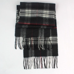 V. Fraas Black White Red Plaid Scarf Wrap Shawl Fringe 62"x9" Very Good