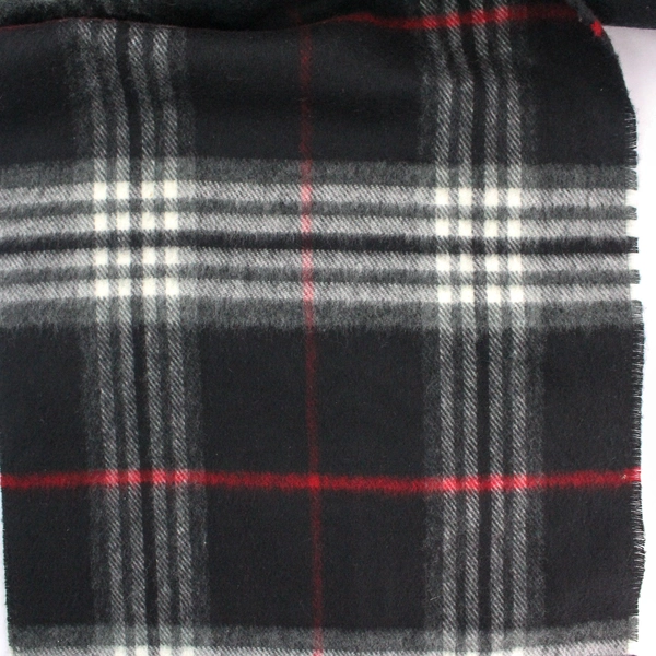 V. Fraas Black White Red Plaid Scarf Wrap Shawl Fringe 62"x9" Very Good