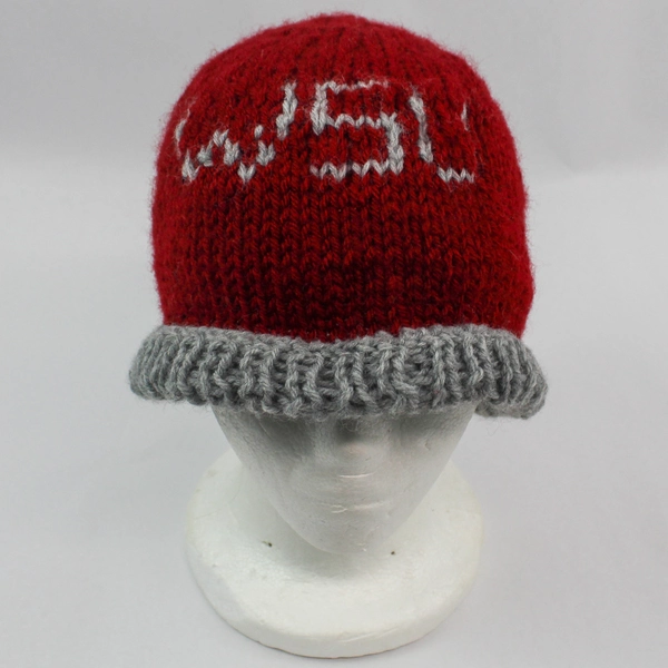 Handmade WSU Beanie Hat Red Gray Crochet Knit Warm One Size Good Condition