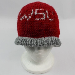 Handmade WSU Beanie Hat Red Gray Crochet Knit Warm One Size Good Condition
