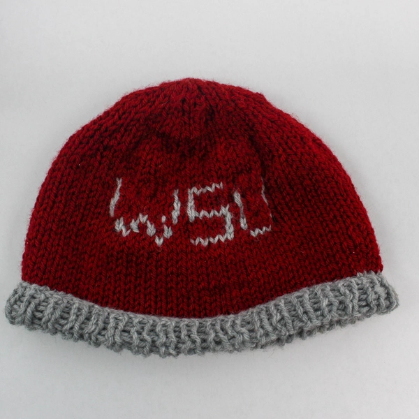 Handmade WSU Beanie Hat Red Gray Crochet Knit Warm One Size Good Condition
