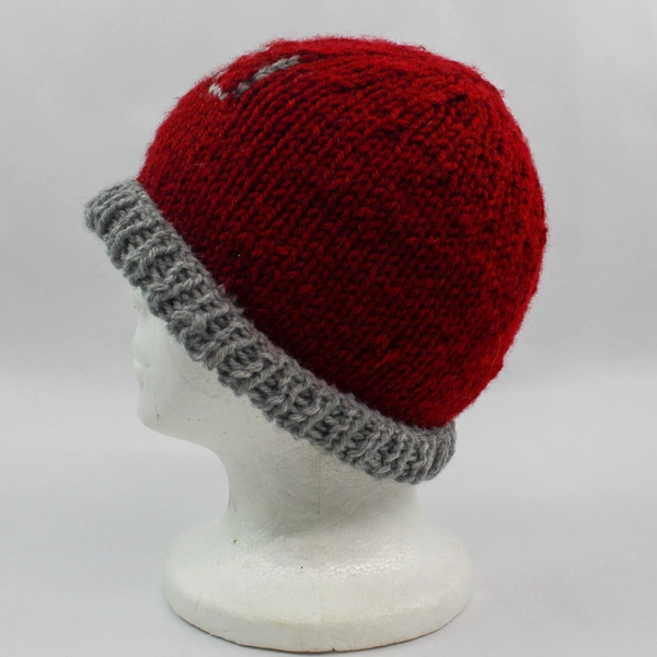 Handmade WSU Beanie Hat Red Gray Crochet Knit Warm One Size Good Condition