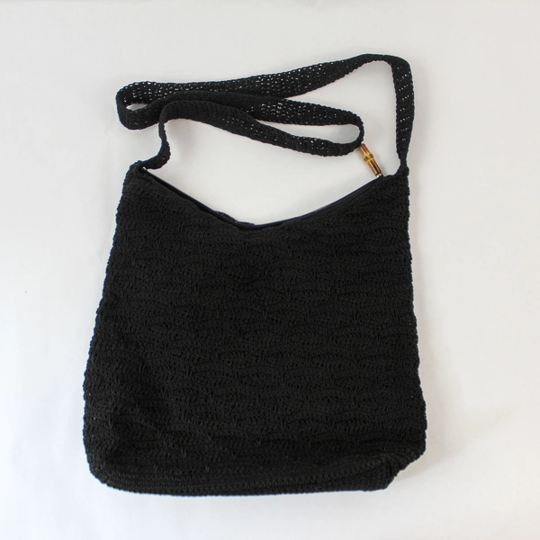 Carol D'Santi Black Crochet Crossbody Handbag Purse Zip Closure Pre-owned