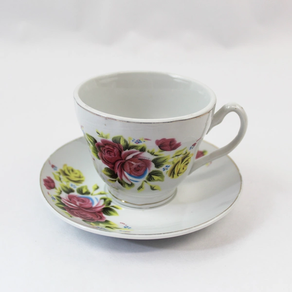 Pre-Owned Decorative Cup & Saucer Set with Floral Design, Tiny Chips