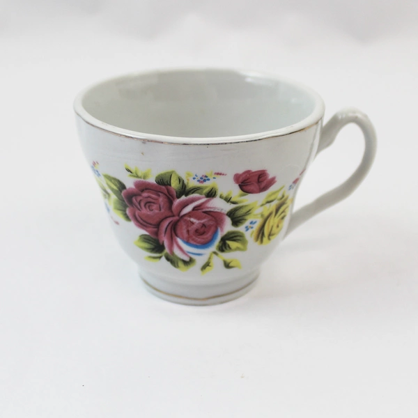 Pre-Owned Decorative Cup & Saucer Set with Floral Design, Tiny Chips
