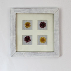 Framed Dried Flowers Wall Plaque - 7.25" Square - Vintage Decor