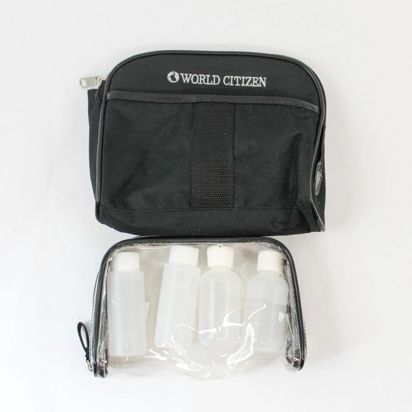 Lot of 2 World Citizen Travel Bags & Toiletry Pouches - Black & Clear