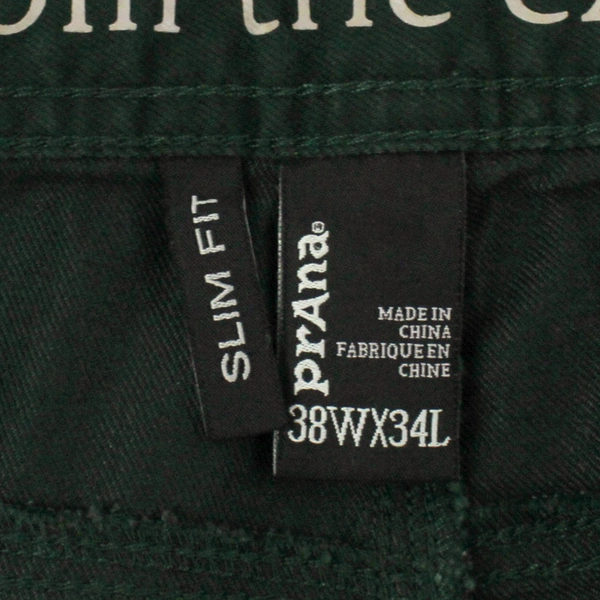 Prana Slim Fit Men's Jeans 38W 34L Green Straight Leg 5 Pocket - Very Good