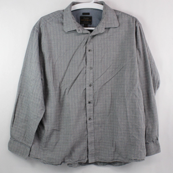 Jos A Bank Men's XXL Gray White Plaid Button Up Long Sleeve Casual Shirt