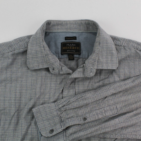 Jos A Bank Men's XXL Gray White Plaid Button Up Long Sleeve Casual Shirt