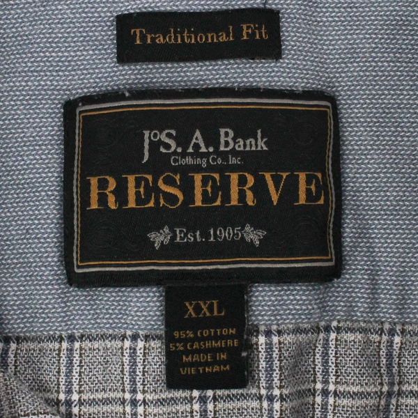 Jos A Bank Men's XXL Gray White Plaid Button Up Long Sleeve Casual Shirt