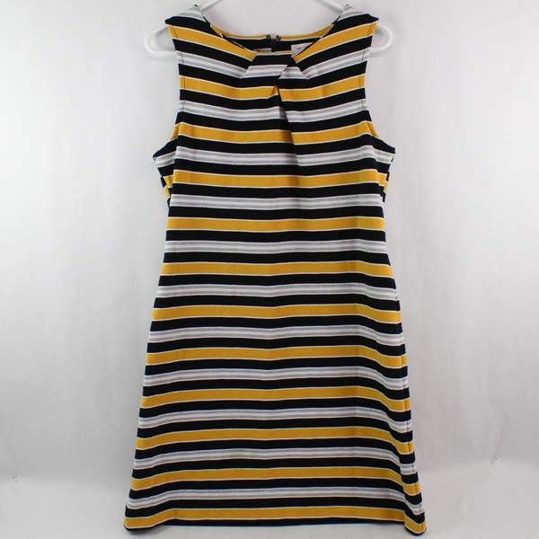 Liz Claiborne Dress Women's Size 12 Sleeveless Black Yellow White Striped Spring