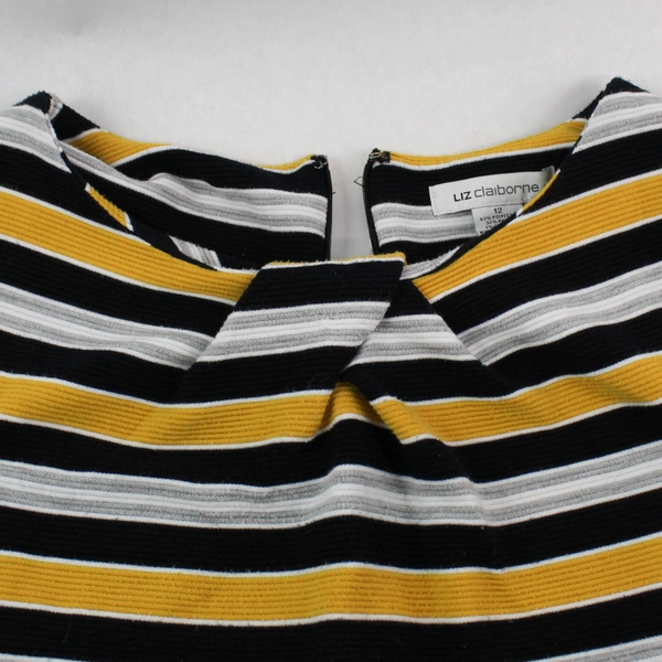Liz Claiborne Dress Women's Size 12 Sleeveless Black Yellow White Striped Spring