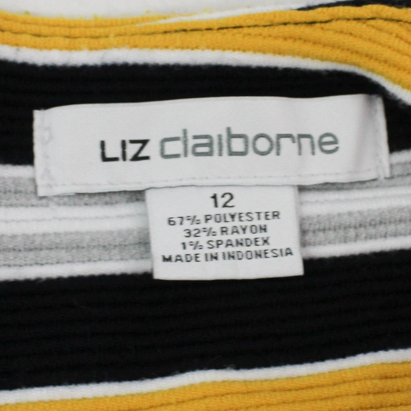 Liz Claiborne Dress Women's Size 12 Sleeveless Black Yellow White Striped Spring