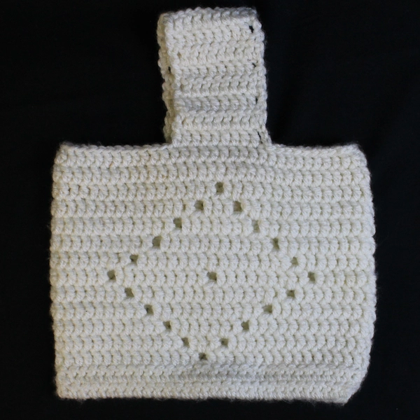 Handmade Knit Crochet Tote Bag Purse White One Handle Black Heart Button Closure