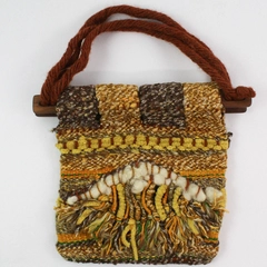 Macrame Style Tote Bag Purse Yellow Brown Orange Two Handles Open Closure