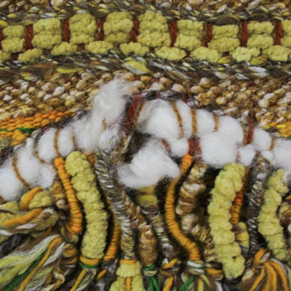 Macrame Style Tote Bag Purse Yellow Brown Orange Two Handles Open Closure