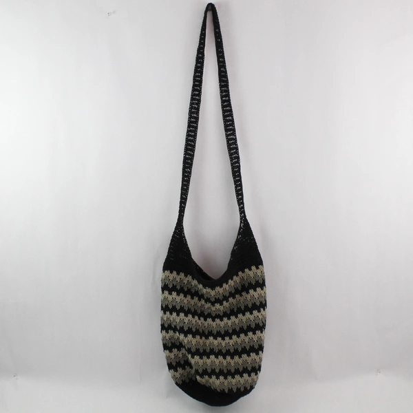 Frankie & Johnnie Crochet Style Shoulder Bag Purse Black Gray Taupe Zip Closure