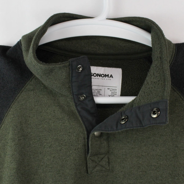 Sonoma Men's Pullover Fleece Green Black XXL Long Sleeve Pockets Pre-owned