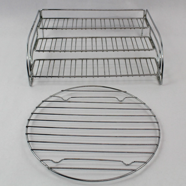 Lot of 2 Metal Wire Kitchen Storage Racks - 3-Tier & Round, Pre-Owned