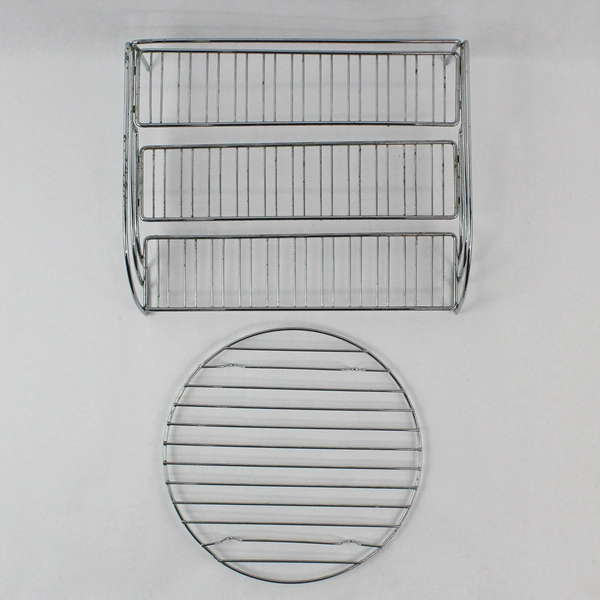 Lot of 2 Metal Wire Kitchen Storage Racks - 3-Tier & Round, Pre-Owned