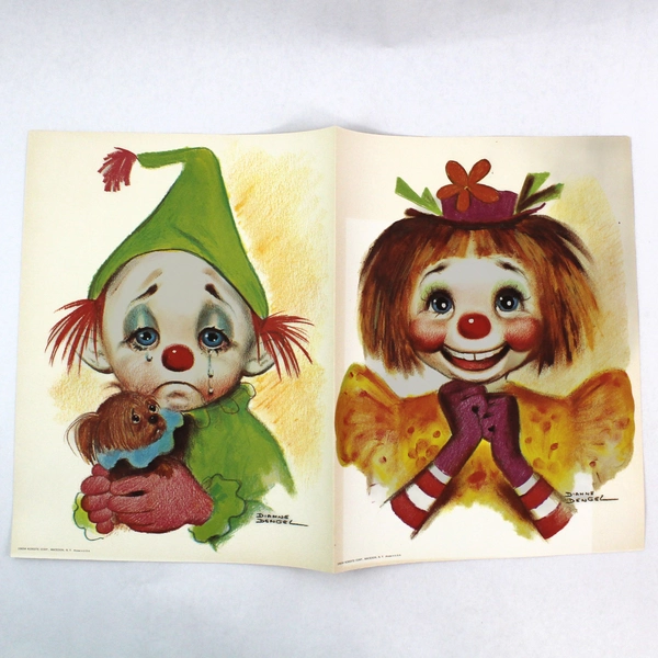 Dianne Dengel 1965 Kordite Corp Set of 4 Clown Art Prints 11x14 Collectible