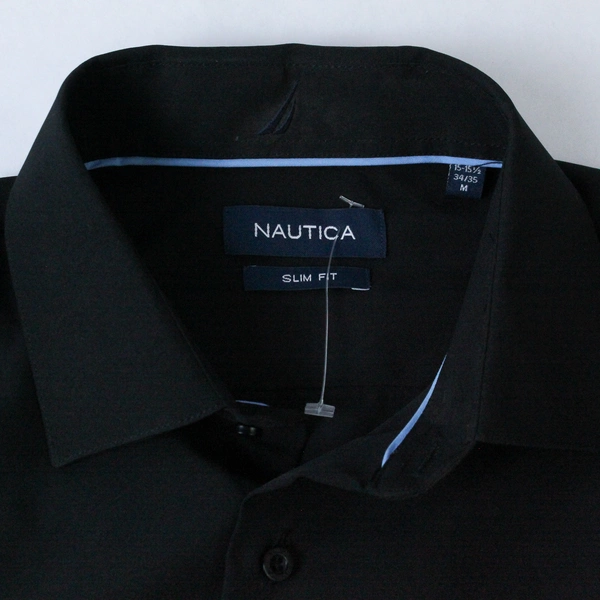 Nautica Slim Fit Men's Shirt M 34/35 Black Long Sleeve with Tag