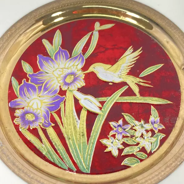 Chokin Florida 6" Souvenir Plate Hummingbird & Daffodil 24k Gold Edge