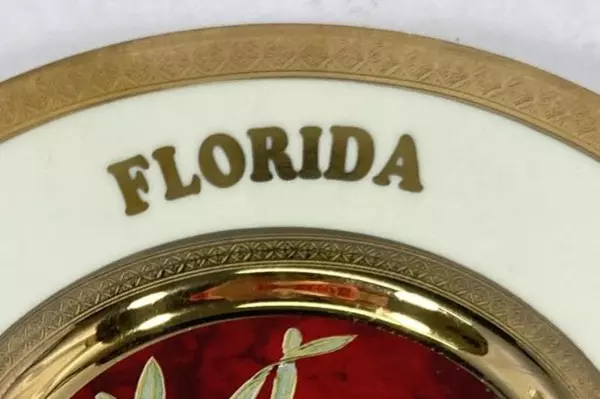 Chokin Florida 6" Souvenir Plate Hummingbird & Daffodil 24k Gold Edge