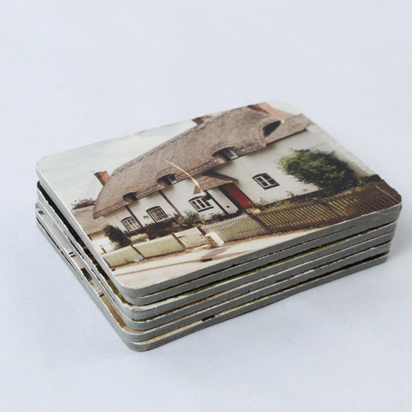 Lot of 6 Vintage English Building Coasters - Church & Butcher Shop