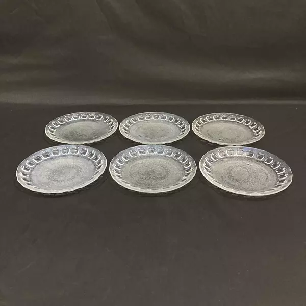 Lot of 6 Ocean Glass Mfg. Salad Plates Clear With Apple Band 7.25 Inch