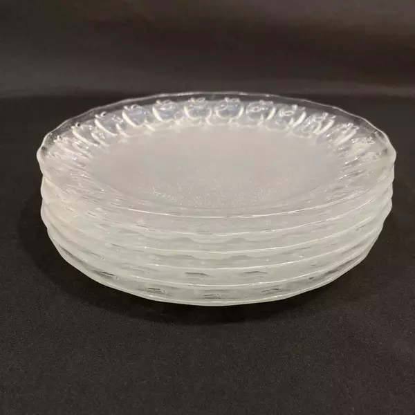 Lot of 6 Ocean Glass Mfg. Salad Plates Clear With Apple Band 7.25 Inch