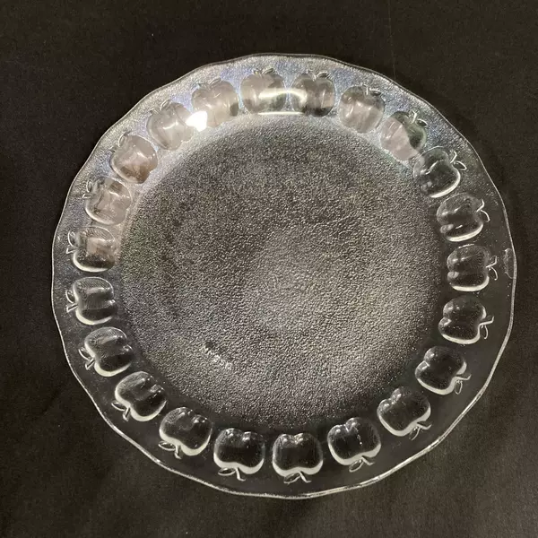 Lot of 6 Ocean Glass Mfg. Salad Plates Clear With Apple Band 7.25 Inch