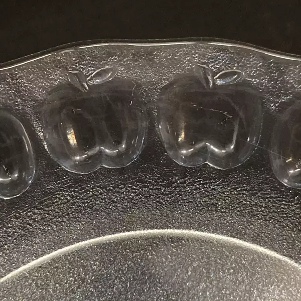 Lot of 6 Ocean Glass Mfg. Salad Plates Clear With Apple Band 7.25 Inch