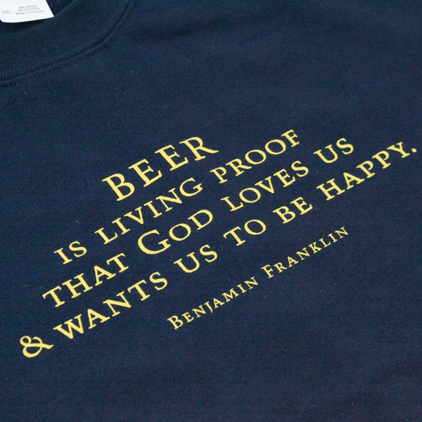 Gildan 2XL Navy Sweatshirt Beer Quote by Benjamin Franklin - Pre-Owned