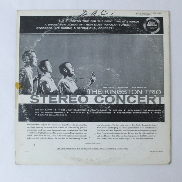 The Kingston Trio Stereo Concert Vinyl LP 1958 Capitol ST1183 - Used