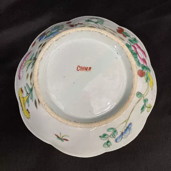 19th Century Nyonya Porcelain Bowl Rooster Flower Design Made in China As-Is