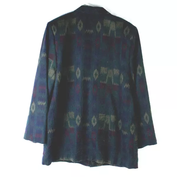 Vintage Gemini Woven Blazer Jacket Green Blue Southwestern 80s Women's Large
