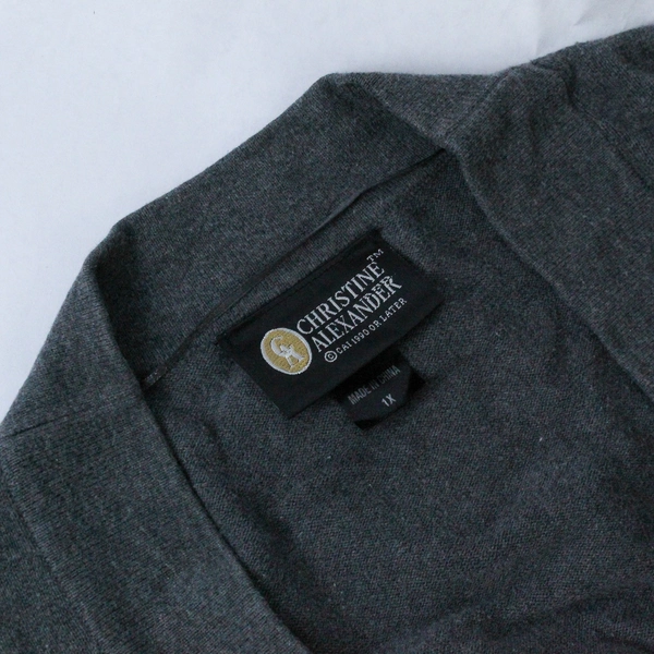 Christine Alexander Plus Size 1X Cardigan Open Front Long Sleeve Gray Stain