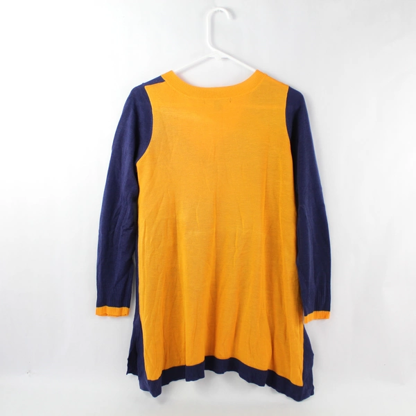 Zac & Rachel Women's Size M Navy Blue Yellow V-Neck Tunic Sweater Pre-Owned
