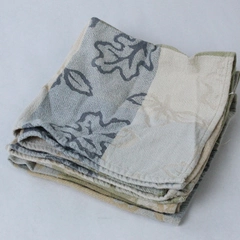 Set of 4 Cloth Napkins Blue Green Yellow Leaves | Dining Home Decor