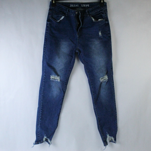 Zigzag Stripe Jeans Women's Size 8 Dark Wash Blue Distressed Look